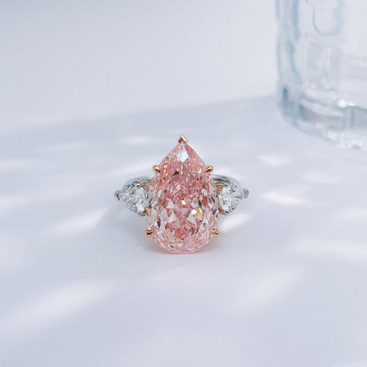 Luxury Two-Tone Blush| Pink Lab Diamond Pear Cut Statement Engagement Ring| 18K Yellow Gold