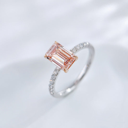 1.61CT Lab Grown Pink Diamond Emerald Cut Ring | 18K White Gold Half Eternity Band