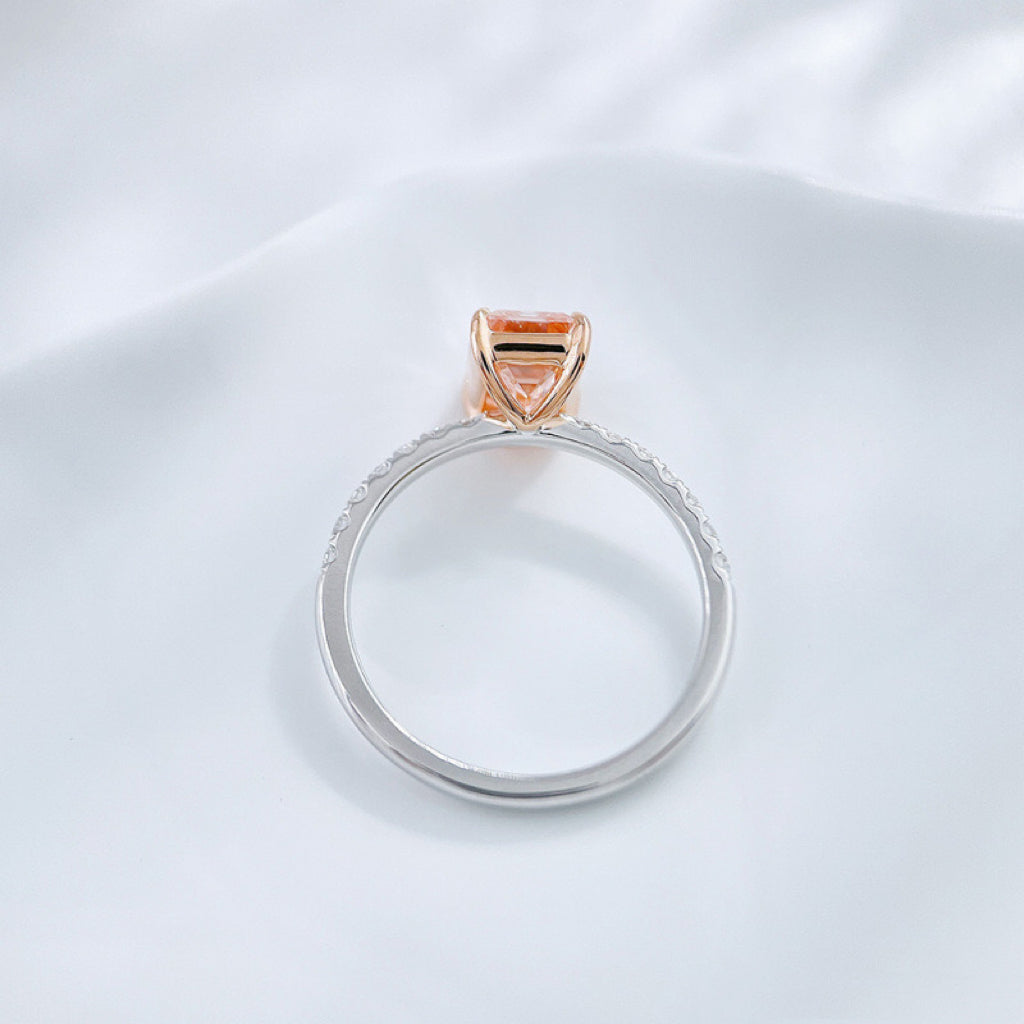 1.61CT Lab Grown Pink Diamond Emerald Cut Ring | 18K White Gold Half Eternity Band