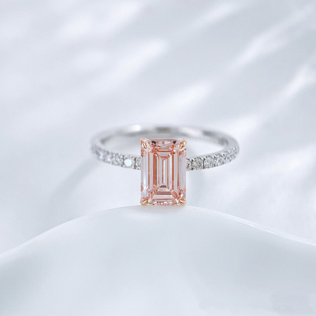 1.61CT Lab Grown Pink Diamond Emerald Cut Ring | 18K White Gold Half Eternity Band