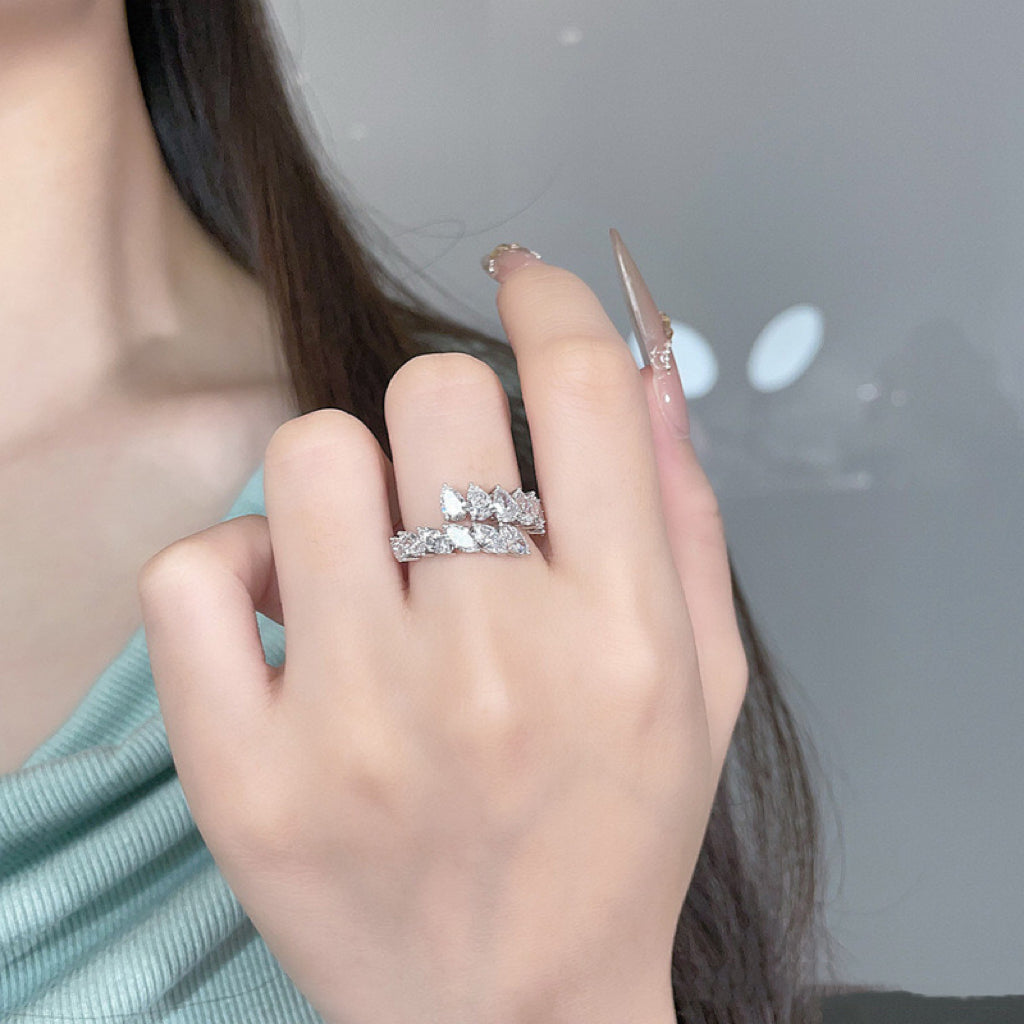 Luxury Pear & Emerald Cut Lab Diamond Chevron Ring | Solid Platinum Eternity Stack Band