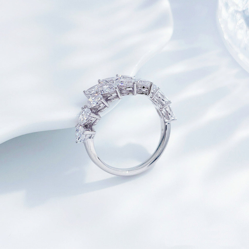 Luxury Pear & Emerald Cut Lab Diamond Chevron Ring | Solid Platinum Eternity Stack Band