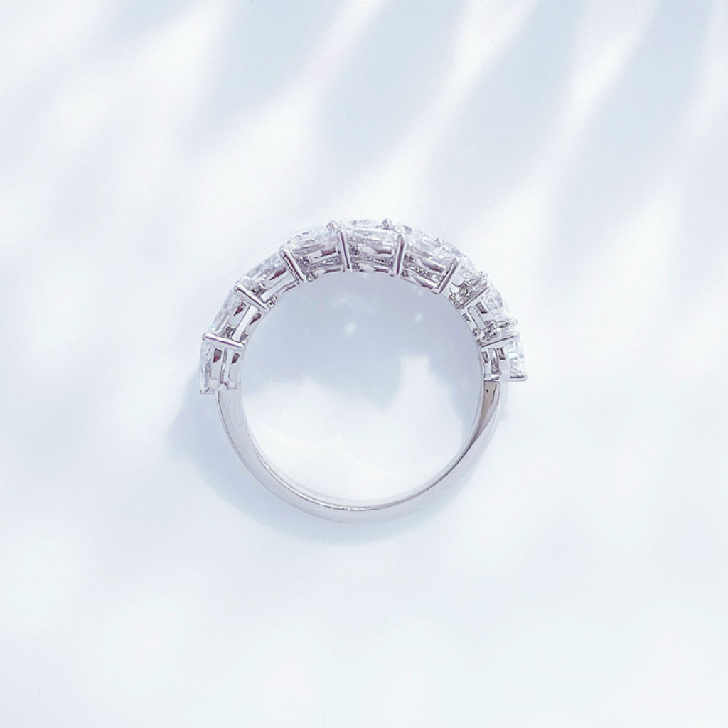 Luxury Pear & Emerald Cut Lab Diamond Chevron Ring | Solid Platinum Eternity Stack Band