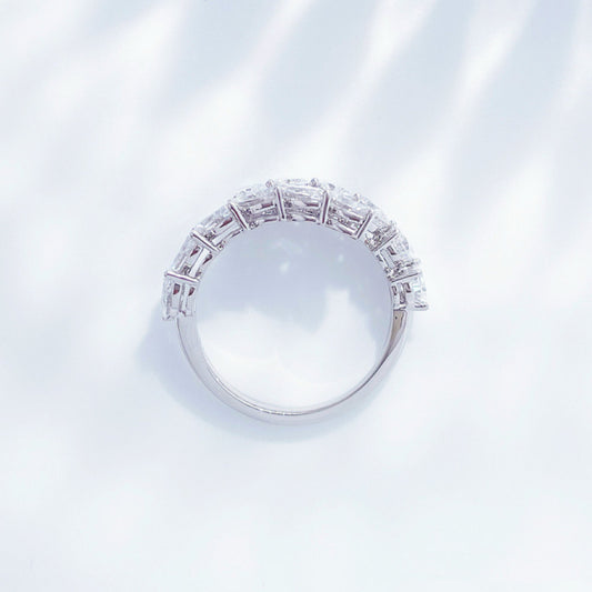 Luxury Pear & Emerald Cut Lab Diamond Chevron Ring | Solid Platinum Eternity Stack Band