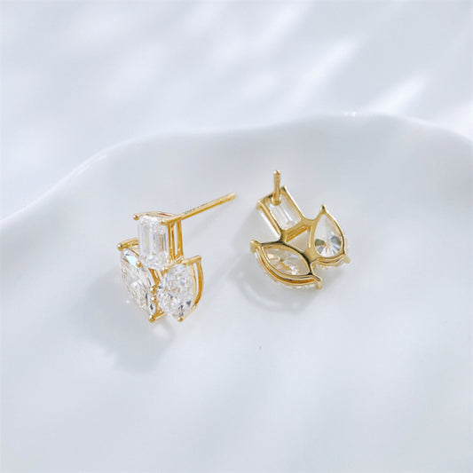 Emerald & Pear Cut Lab Diamond Cluster Studs | Everyday Luxury Earrings |18K Gold