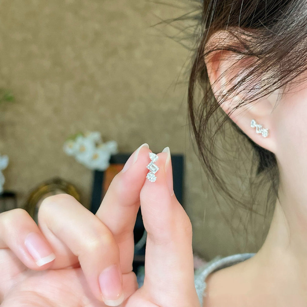 Emerald & Pear Cut Lab Diamond Cluster Studs | Everyday Luxury Earrings | 18K White Gold