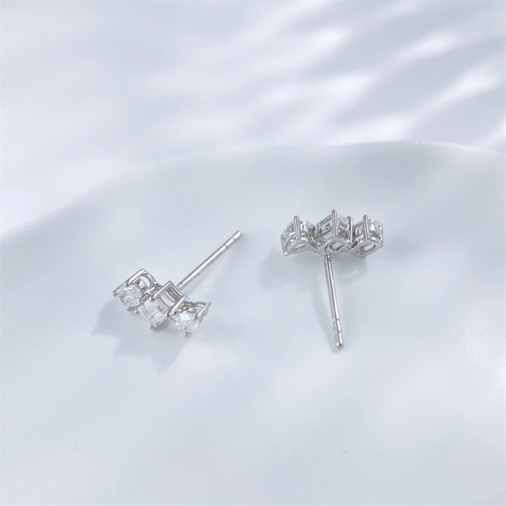 Emerald & Pear Cut Lab Diamond Cluster Studs | Everyday Luxury Earrings | 18K White Gold