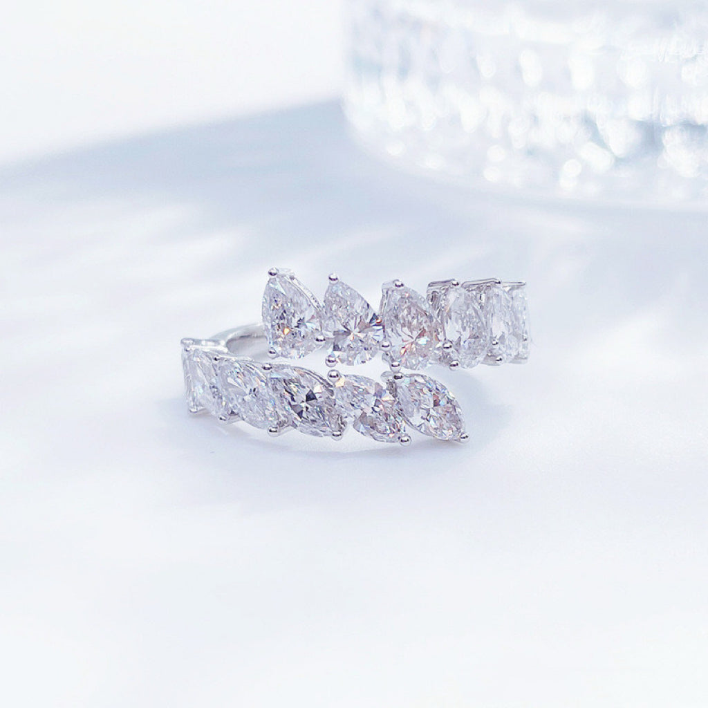 Luxury Pear & Emerald Cut Lab Diamond Chevron Ring | Solid Platinum Eternity Stack Band