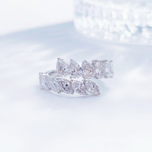 Luxury Pear & Emerald Cut Lab Diamond Chevron Ring | Solid Platinum Eternity Stack Band