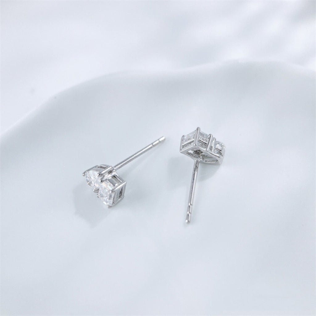 Emerald & Pear Cut Lab Grown Diamond Two-Stone Stud Earrings| 18K White Gold