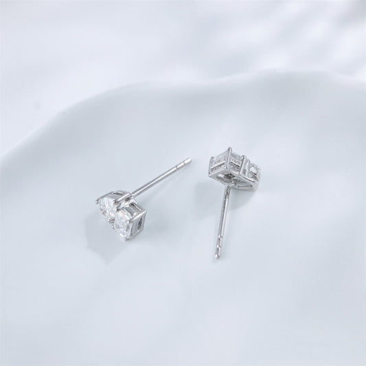 Emerald & Pear Cut Lab Grown Diamond Two-Stone Stud Earrings| 18K White Gold
