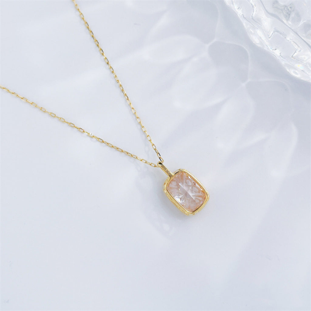 2.03CT Radiant Cut Lab Grown Pink Diamond Pendant Necklace | 18K Yellow Gold