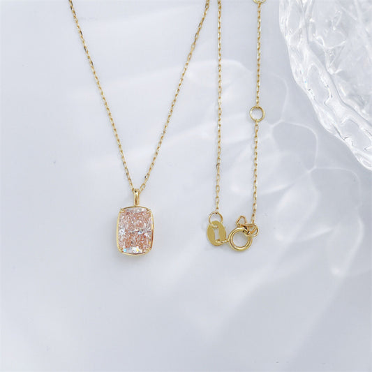 2.03CT Radiant Cut Lab Grown Pink Diamond Pendant Necklace | 18K Yellow Gold
