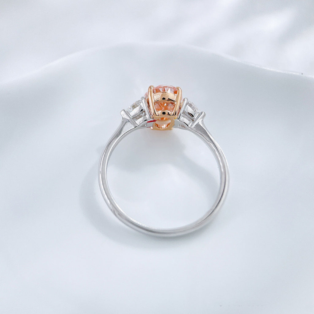Blush Pink Oval Lab Diamond Three Stone Ring | Bridal Promise Jewelry | 18K Gold