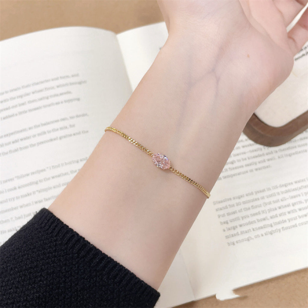 18K Solid Gold 1.31CT Oval Lab Grown Pink Diamond Cuban Chain Bracelet
