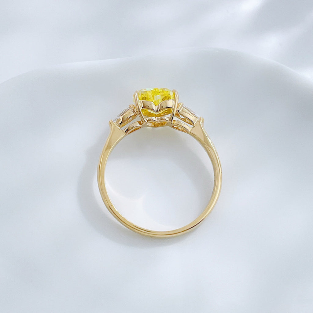 18K Solid Gold Heart Cut Lab Grown Yellow Diamond Three Stone Engagement Ring