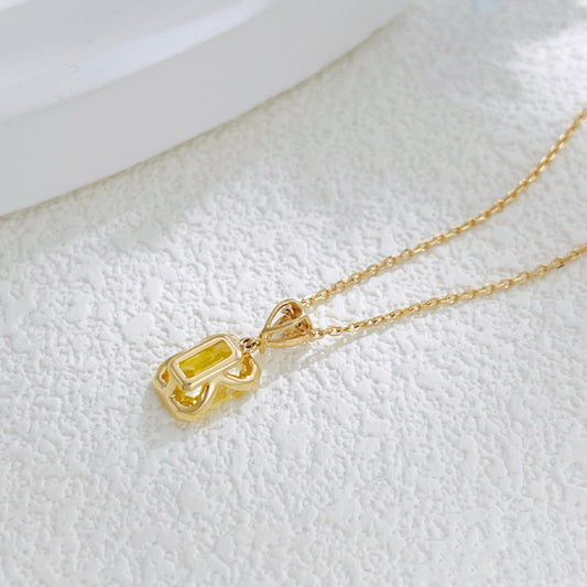 Emerald Cut Lab Grown Yellow Diamond Two Stone Pendant Necklace | 18K Solid Gold