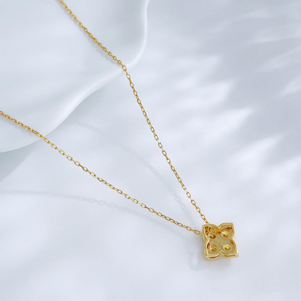 Four-Leaf Clover Lab Grown Yellow Diamond Pendant Necklace | 18K Solid Gold