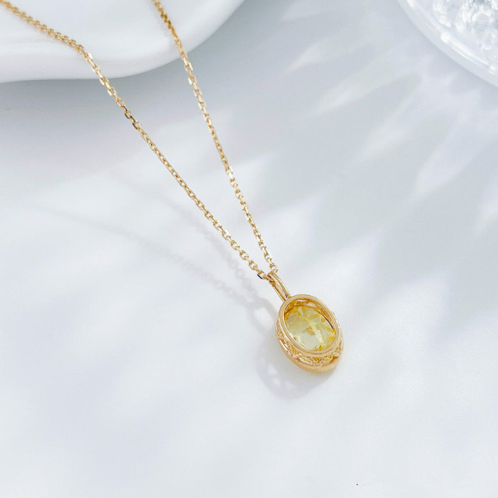 Oval Cut Bezel Set Lab Grown Yellow Diamond Pendant Necklace | 18K Solid Gold