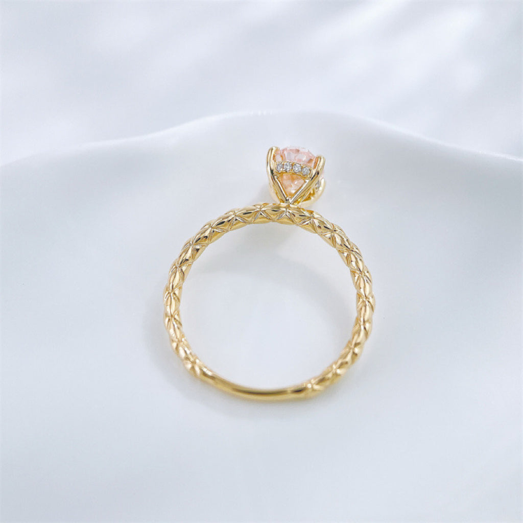 Oval Cut Lab Grown Pink Diamond Braided Band Solitaire Ring | 18K Gold