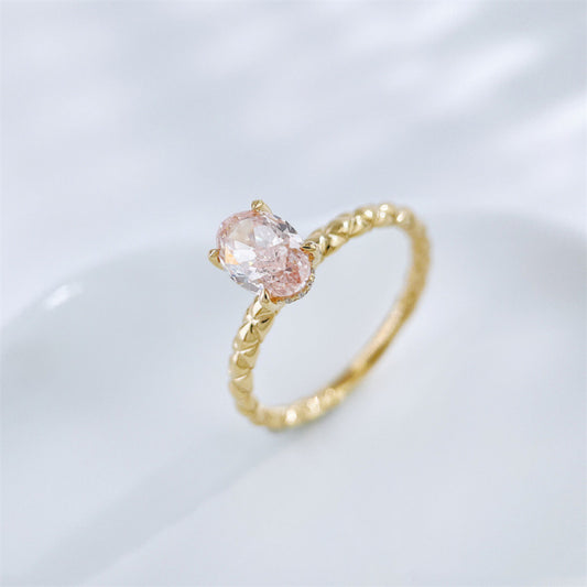 Oval Cut Lab Grown Pink Diamond Braided Band Solitaire Ring | 18K Gold