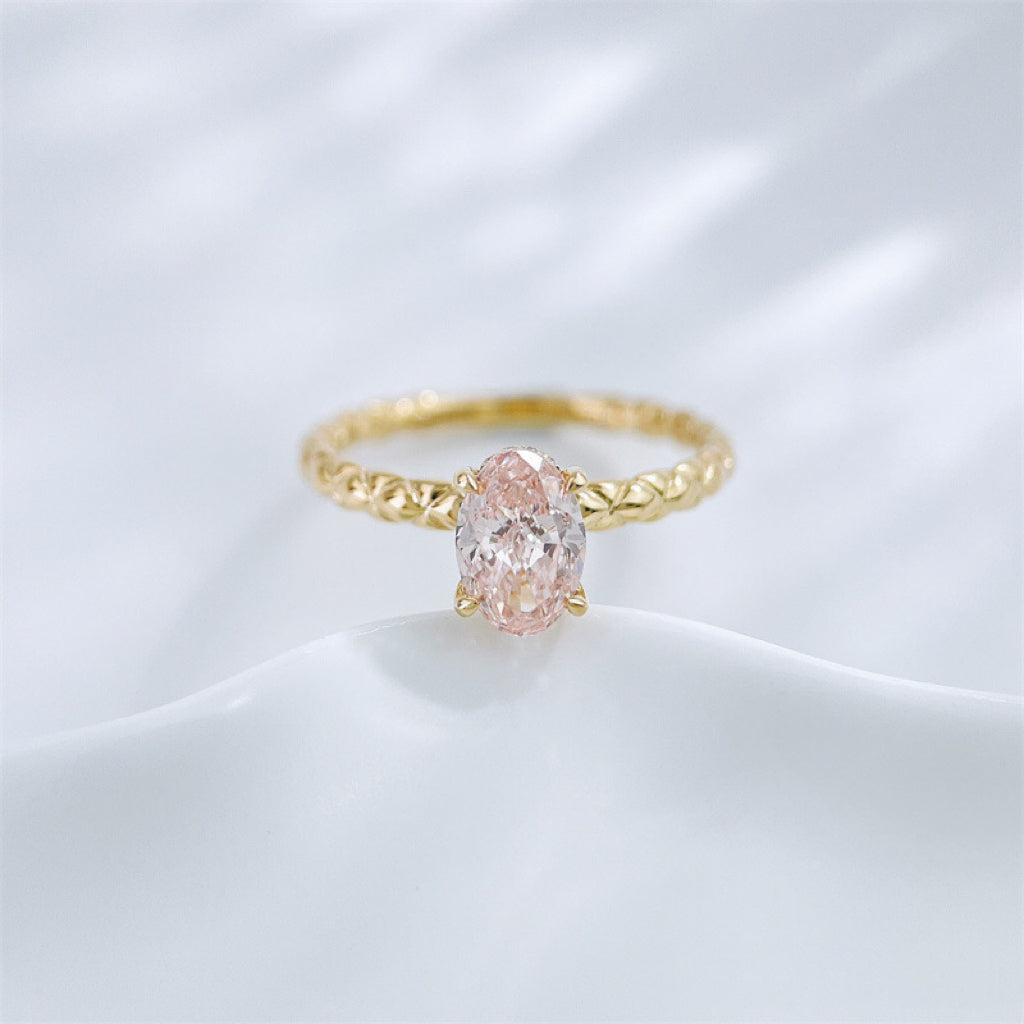 Oval Cut Lab Grown Pink Diamond Braided Band Solitaire Ring | 18K Gold