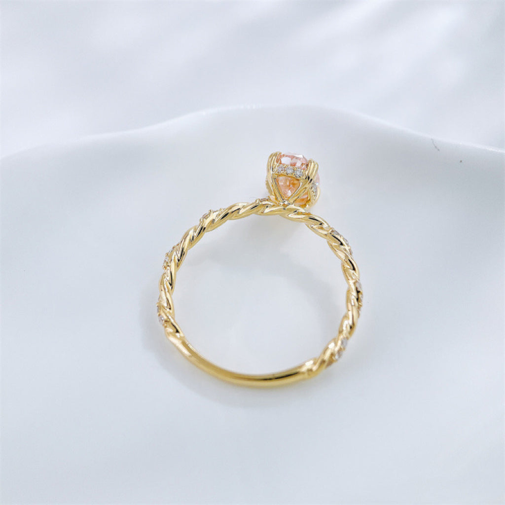 Oval Cut Lab Grown Pink Diamond Twisted Vine Accent Stone Solitaire Ring | 18K Gold