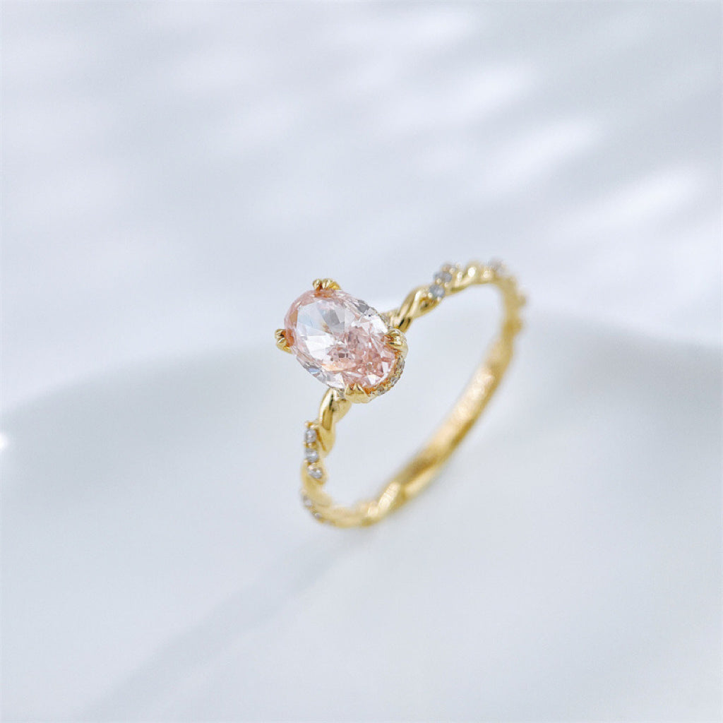 Oval Cut Lab Grown Pink Diamond Twisted Vine Accent Stone Solitaire Ring | 18K Gold