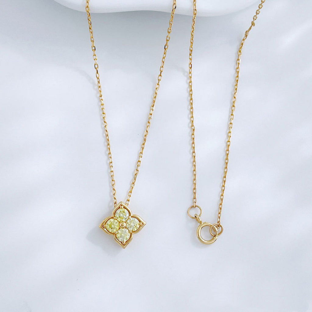 Four-Leaf Clover Lab Grown Yellow Diamond Pendant Necklace | 18K Solid Gold