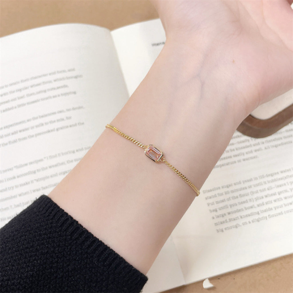 Emerald Cut Bezel Set Lab Grown Pink Diamond Cuban Chain Bracelet| 18K Gold