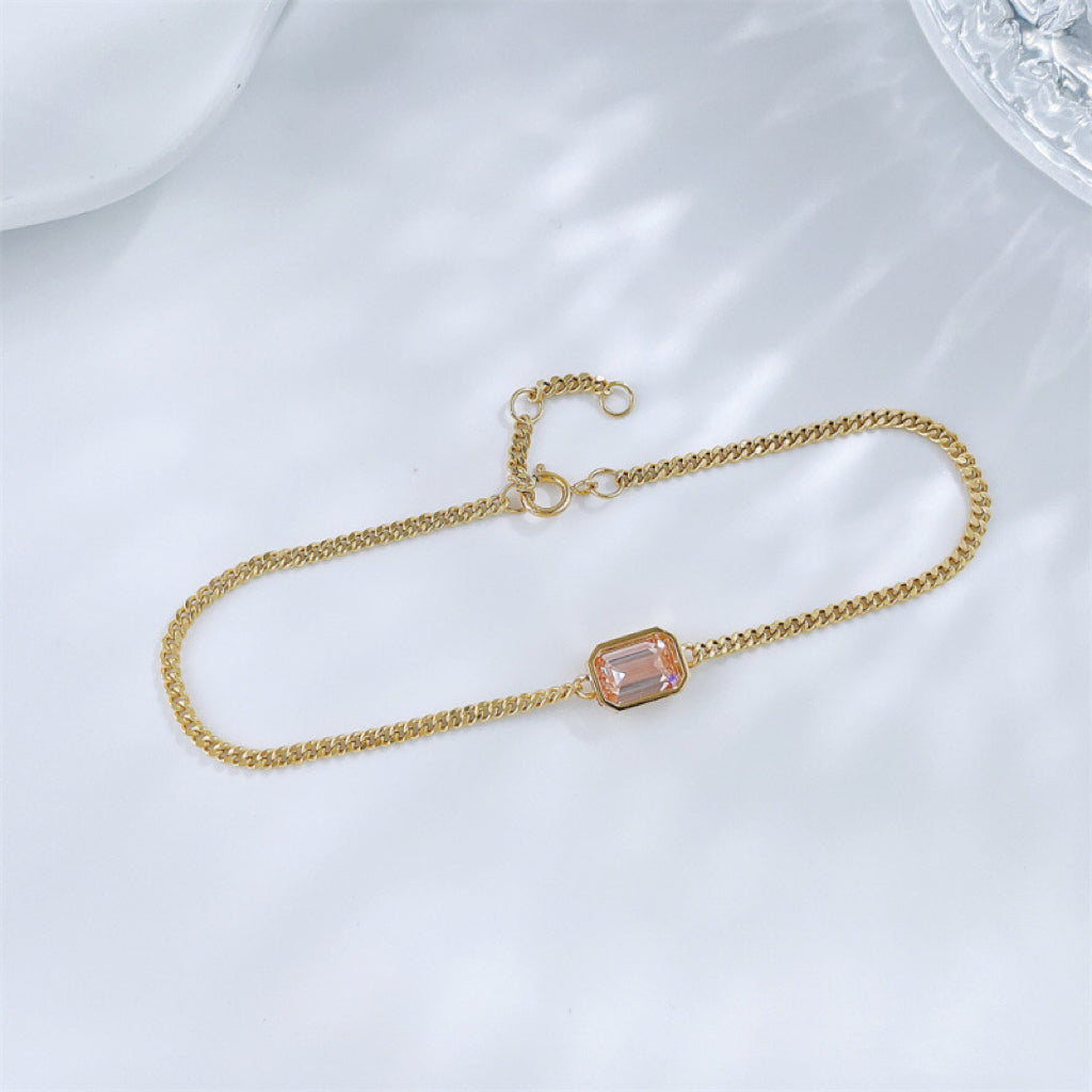 Emerald Cut Bezel Set Lab Grown Pink Diamond Cuban Chain Bracelet| 18K Gold