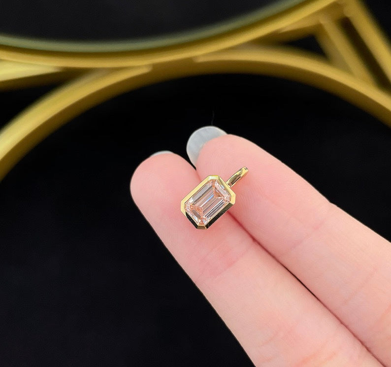 Emerald Cut Diamond Everyday Layering Solitaire Pendant | Quiet Luxury | 18K Gold