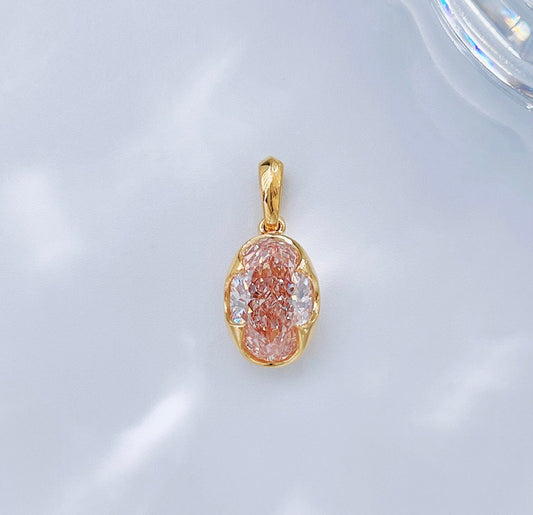 Petal Bezel Set Oval Brilliant Cut Lab Grown Diamond Solitaire Pendant | 18K Gold