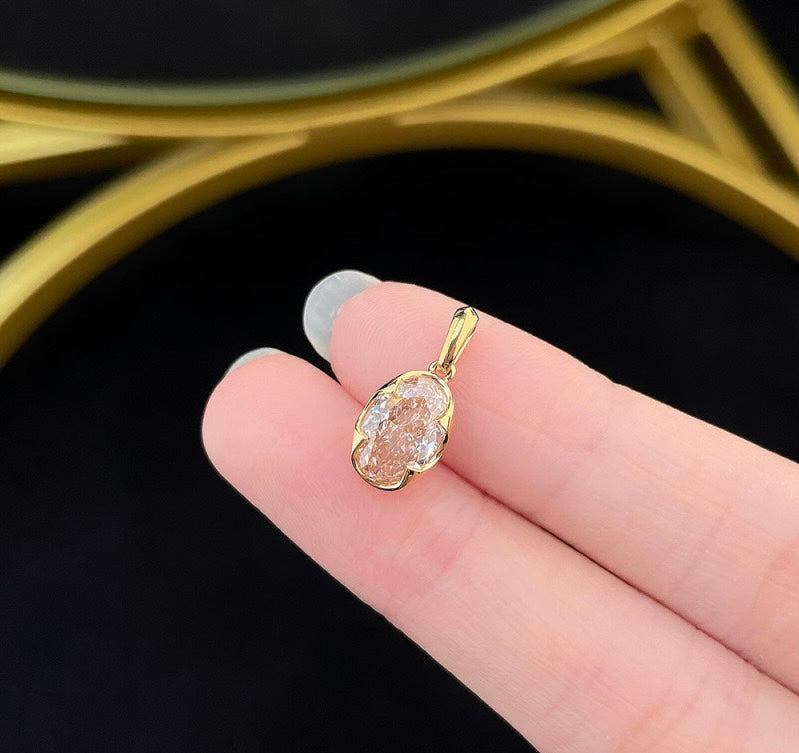 Petal Bezel Set Oval Brilliant Cut Lab Grown Diamond Solitaire Pendant | 18K Gold
