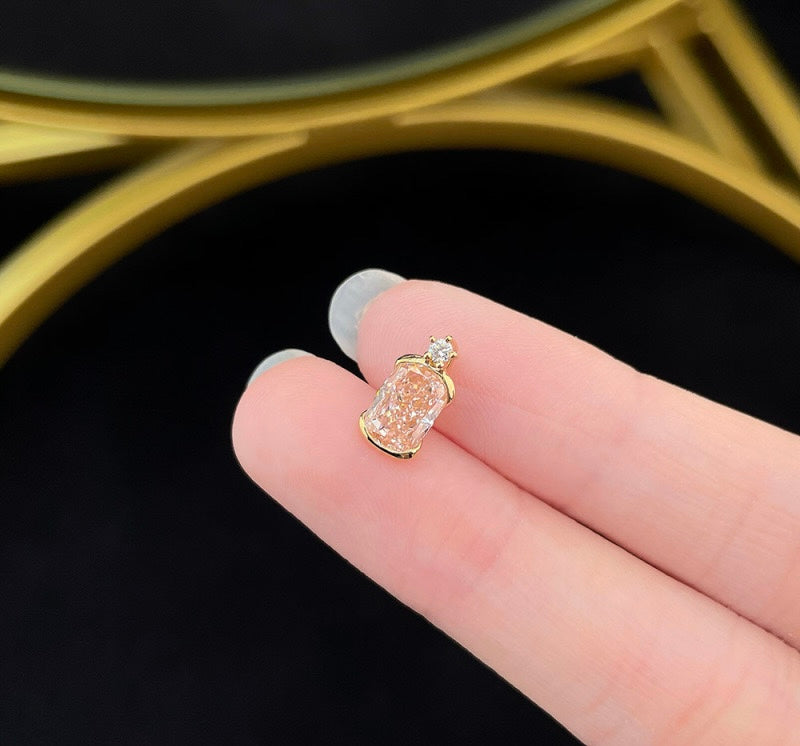 Bezel Set Radiant Cut Fancy Pink Lab Grown Diamond Solitaire Pendant | 18K Gold