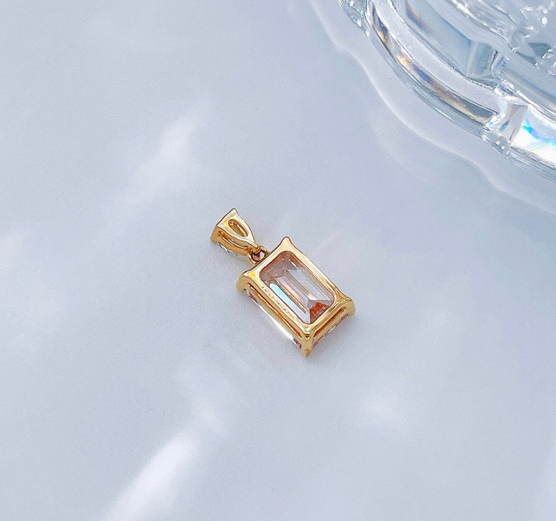 Emerald Cut Fancy Pink Lab Grown Diamond With Pear Accent Stone Minimalist Pendant | 18K Gold