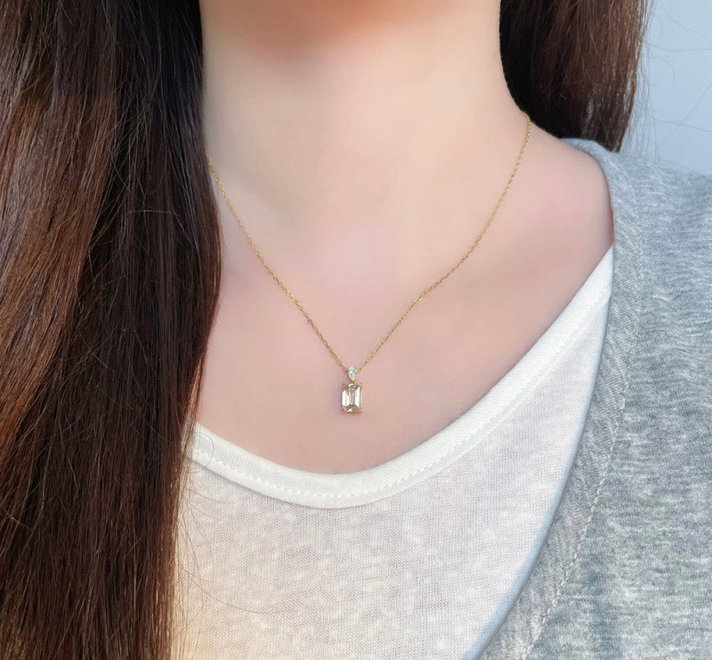Emerald Cut Fancy Pink Lab Grown Diamond With Pear Accent Stone Minimalist Pendant | 18K Gold