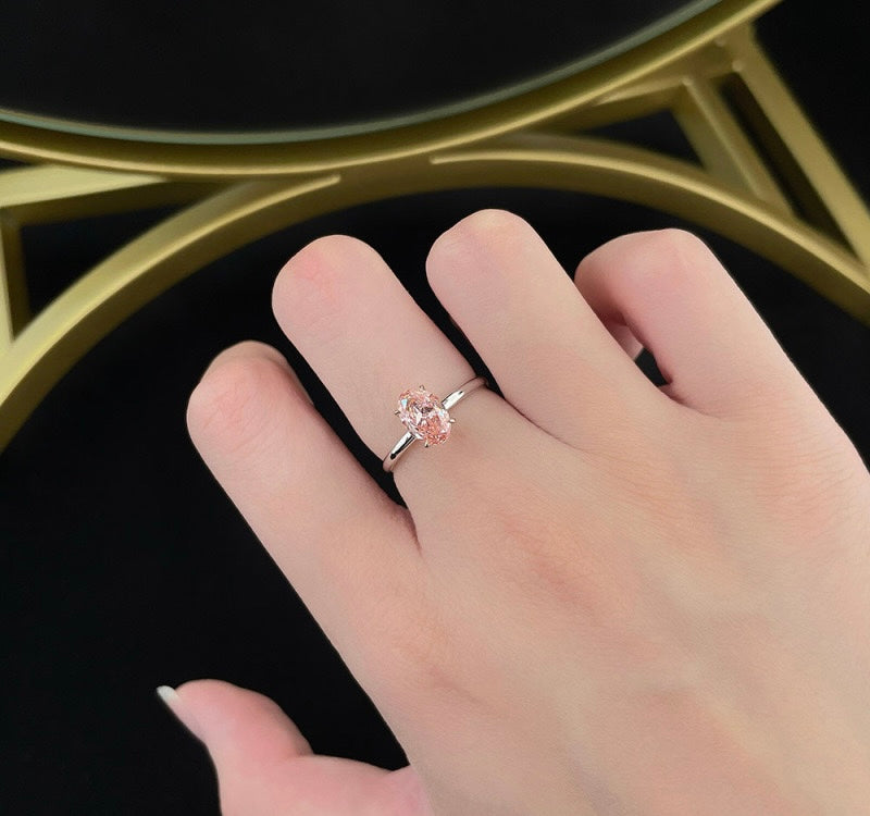 Two-Tone Oval Cut Fancy Pink Lab Grown Diamond Minimalist Solitaire Ring | 18K White & Rose Gold