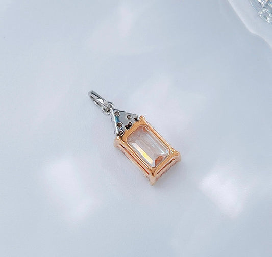 Two-Tone Emerald Cut Fancy Pink Lab Grown Diamond With Round Accent Stones Minimalist Pendant | 18K White & Rose Gold