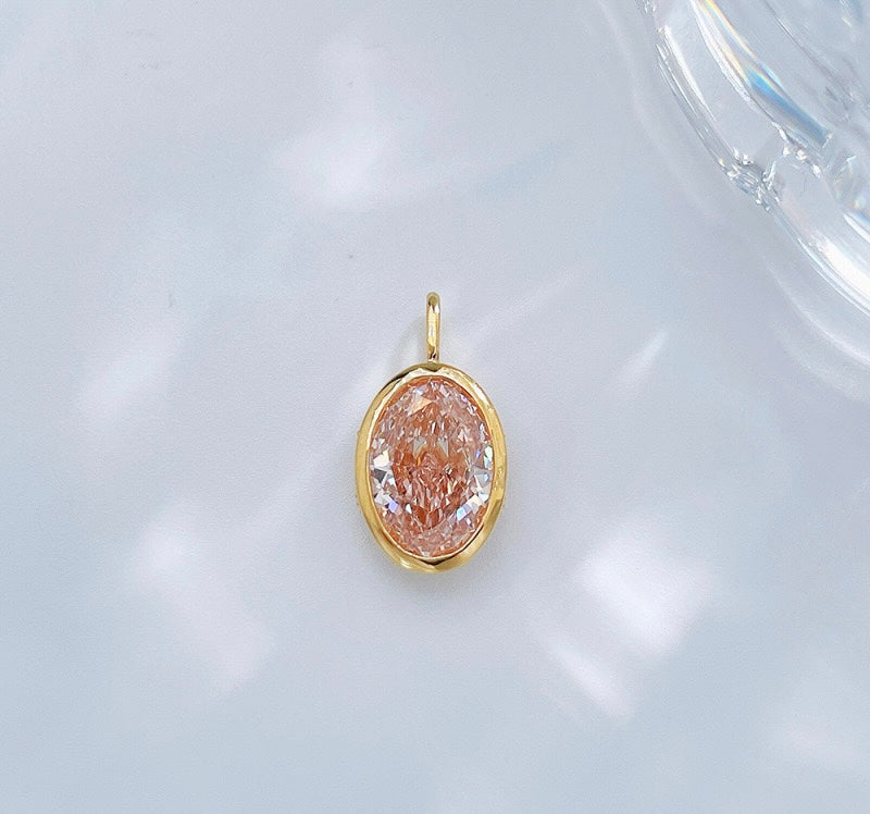 Bezel Set Oval Cut Fancy Pink Lab Grown Diamond Minimalist Pendant | 18K Yellow Gold