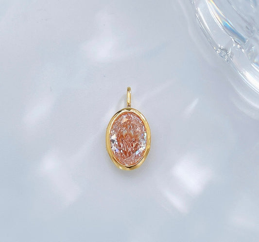 Bezel Set Oval Cut Fancy Pink Lab Grown Diamond Minimalist Pendant | 18K Yellow Gold