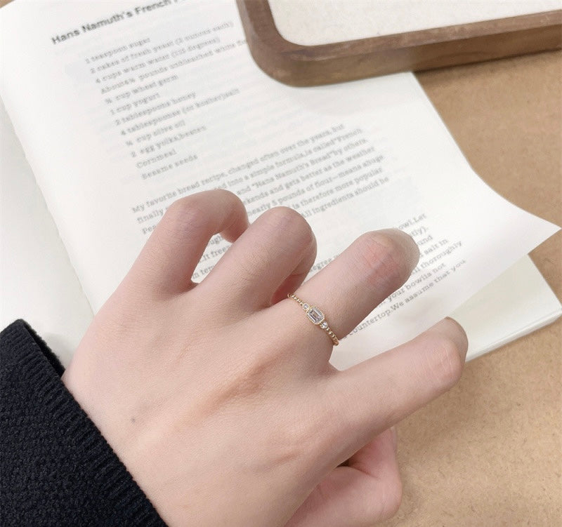 Emerald Cut Lab Grown Diamond With Round Accent Stones Beaded Band Stackable Ring | 18K Yellow Gold