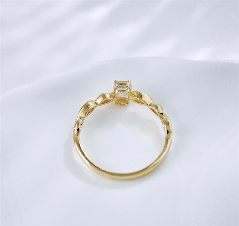 Emerald Cut Lab Grown Diamond With Vine Twist Accent Stones Stackable Ring | 18K Gold
