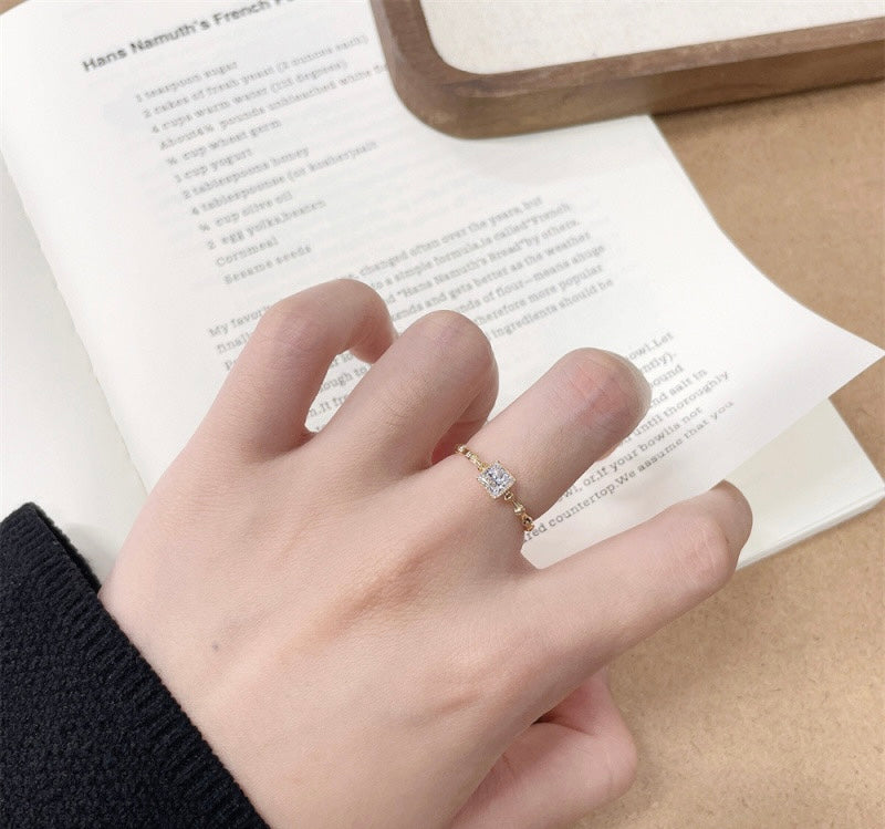 Princess Cut Lab Grown Diamond Bamboo Textured Band Minimalist Stackable Ring | 18K Yellow Gold