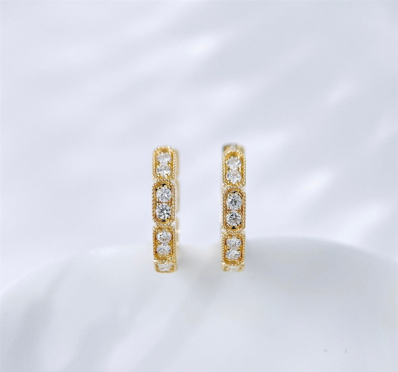 Round Lab Grown Diamond Mini Huggie Hoop Earrings | 18K Gold