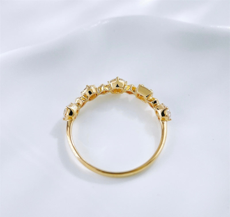 Mixed Cut Milgrain Station Diamond Stackable Wedding Band Ring | 18K Gold