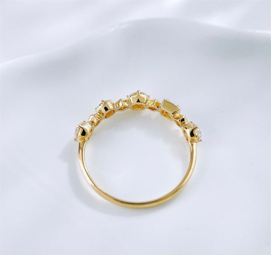 Mixed Cut Milgrain Station Diamond Stackable Wedding Band Ring | 18K Gold