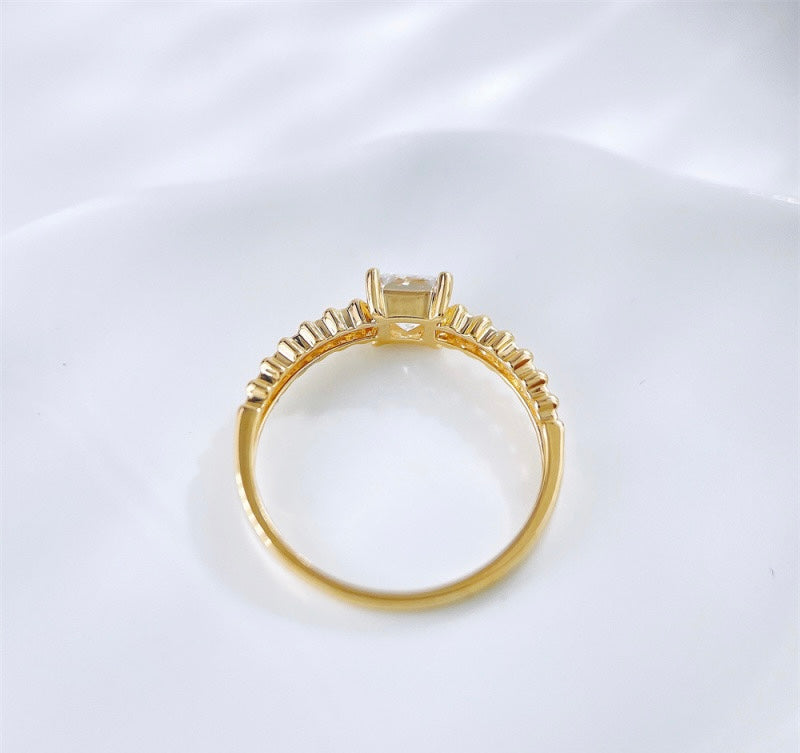Princess Cut Diamond Everyday Beaded Chain Stacking Ring | 18K Gold