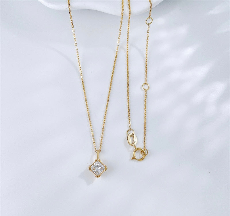 Princess Cut Lab Grown Diamond Minimalist Solitaire Pendant Necklace | 18K Gold