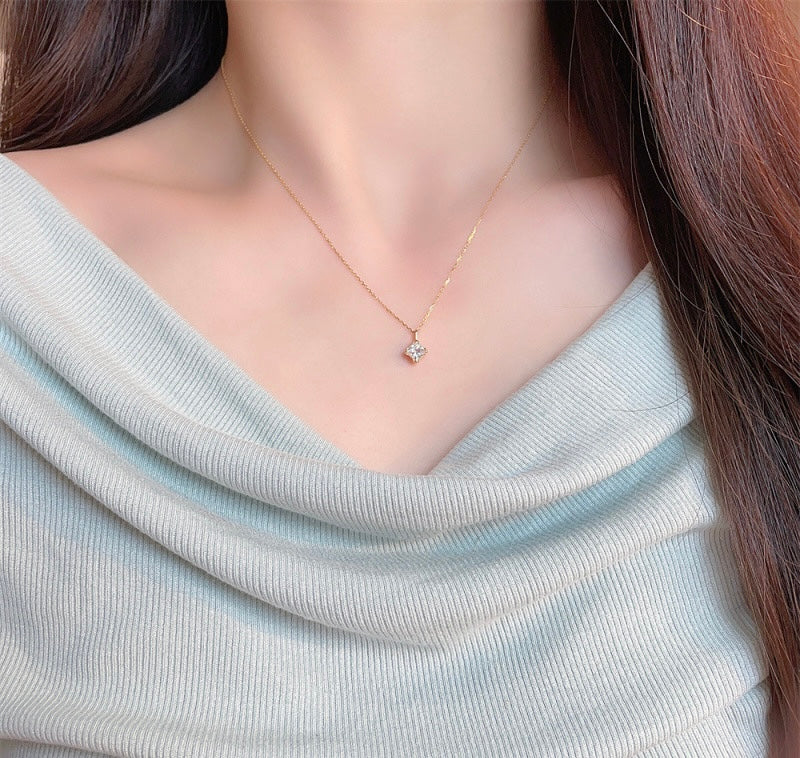 Princess Cut Lab Grown Diamond Minimalist Solitaire Pendant Necklace | 18K Gold
